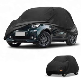 Partuto Car Cover Waterproof All Weather 210D-PU, UV Sun Rain Protection, for Smart Fortwo, with Left Side Zipper & Mirror Pockets, Black