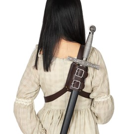 Medieval Adjustable Leather Back Sword Shoulder Frog, Leather Sheath Holster Renaissance Warrior Costume Accessory (Brown)