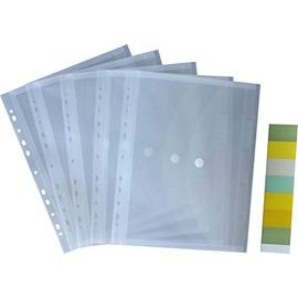 Document Wallets A4 Landscape with All-Round Expansion Pleat and Velcro Fastening, Transparent, with 20 mm Filling Height, Polypropylene, Pack of 5