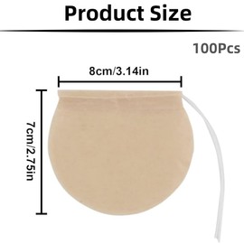 Jindizi 100 Pcs Tea Filter Bag, Natural Cotton Drawstring Seal Empty Tea Bags for Loose Leaf Herbs Teas(Round)