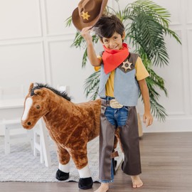 Melissa & Doug Cowboy Role Play Costume Set (5 pcs) - Includes Faux Leather Chaps - Cowboy Dress-Up Role Play Costume With Vest For Boys And Girls