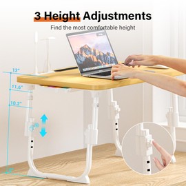 DECOSIS Laptop Bed Desk Height Adjustable, Bed Laptop Table with USB/Storage Drawer/Cup Holder/Tablet Stand/Book Shelf, Foldable Breakfast Tray Portable for Reading Writing, Bed, Sofa & Floor, Wood