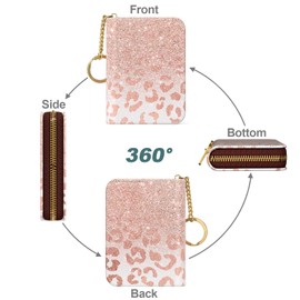 Nipichsha Women's Small RFID Blocking Credit Card Wallet, Pink Gilt Leather, 12 Slots, Zipper Closure