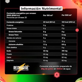 Be Better RECHARGE PLUS, Electrolitos Con 25g De Carbohidratos y 50mg Cafeína En Polvo 20 Porciones, Sabor Sandía, 560 g