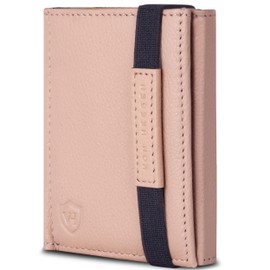 VON HEESEN Slim Wallet with RFID Protection - Men's Small Wallet - Mini Purse Women's Wallet - Card Holder Genuine Leather Card Wallet - Leather Credit Card Holder, rose, XL coin compartment