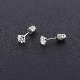 JMFENFA G23 Titanium Screw Back Cubic Zirconia Stud Earrings for Sensitive Ears Round Heart Square Princess Cut CZ Stud Earrings for Women, 3 mm, Titanium, Cubic Zirconia