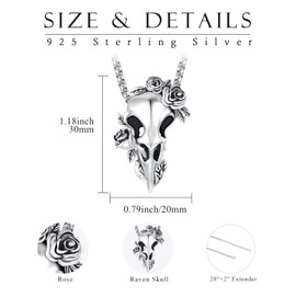 Raven Skull Necklace for Men Sterling Silver Viking Raven Necklace Raven Pendant Gothic Raven Jewelry Gifts for Women