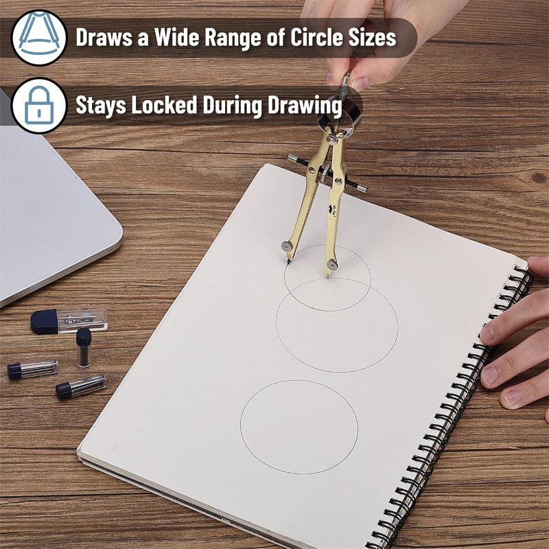 Mr. Pen- Professional Compass for Geometry, Gold with Extra Leads,