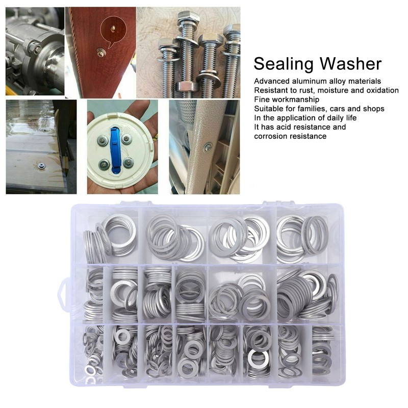 470Pcs Sealing Washer Aluminum Alloy Round Flat Washer Assortment Kit