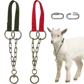 La La Pet 2Pcs Goat Collars Adjust from 18 to 30 Inches Red and Green Nylon Belts Iron Chain Chokers for Sheep Horse Cattle Livestock
