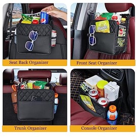 Organizador de asiento de coche, impermeable, de piel sintética, universal, para colgar en el asiento trasero con portavasos                          