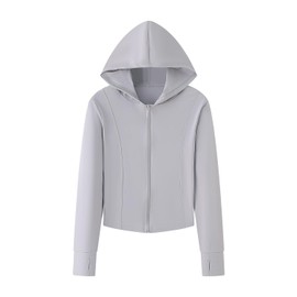 RAKUKOU Women's Rash Guard, UV Protection, Hoodie, Sun Protection, Ice Silk, UPF40+, Thumb Hole, Cool Touch, Sweat Absorbent, Quick Drying, Breathable, gray, XL