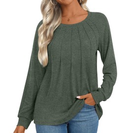 Addtoo Womens 2025 Fall Tunic Tops Casual Long Sleeve Pleated Blouse Warm Loose Dressy Tshirt Large Army Green
