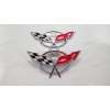 AUTO 2PC Chrome Front Rear 50Th Anniversary Cross Flags Emblems