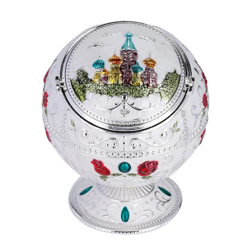 Portable Mini Ashtray Metal Round Ball Stamped Pattern Gift Decoration