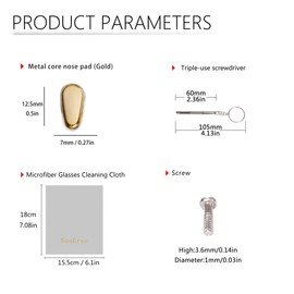 10 Pairs Silicone Golden Metal Core Eyeglasses Nose Pads Screw in 1 Piece of Glasses Cleaning Cloth, Screw, Screwdriver Glasses Accessories Replacement Kit