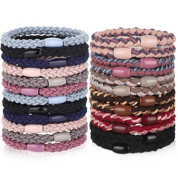 12 Braided Hair Bobbles Elastic Bands Cotton Braid Bands Girls Ponytail Rubber Without Metal Small Hair Bands for Thick Heavy and Curly Hair (Elegant Colours)