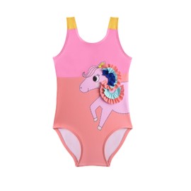 Cadocado Baby Swim Suit UV Protection Girl Rash Guard 1 Piece Kids Swimsuit Short Sleeve Newborn Swimwear Modest Toddler Girl Bathing Suits,4-5Y,Pink