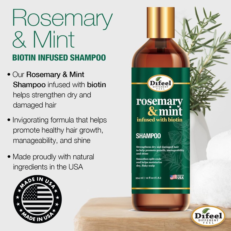Difeel Elevated Rosemary Mint Shampoo with Biotin 12 oz. -