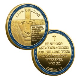 Lion of Judah Christian Coin – Joshua 1:9 Be Strong and Courageous – Inspirational Bible Verse Pocket Token – Religious Faith Gift for Men & Women