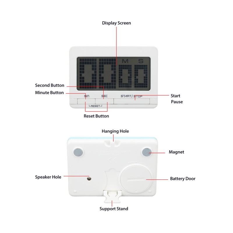 Digital Kitchen Timer Big Digits Magnetic Timer Backing Stand for