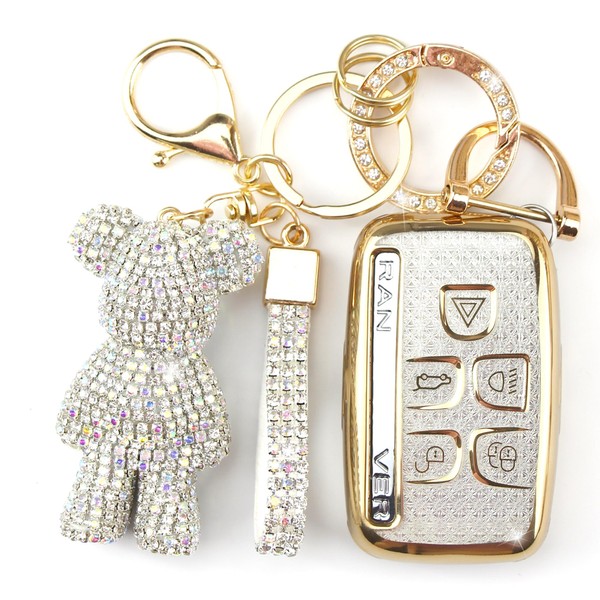 Rayslesan Cute Key Fob Cover with Rhinestone Bear Charm, Bling