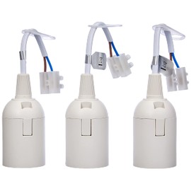 Kopp Renovation Socket, Pre-Assembled with Approx. 13 cm Visible Cable H03VV-F 2 x 0.75 mm², Lustre Terminal and Strain Relief, Pack of 3, E27, Max. 60 W, Colour: White, 214601044