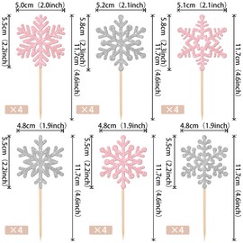24 piezas de adornos de copos de nieve para cupcakes con purpurina y copos de nieve congelados, decoraciones de pasteles de invierno para decoración de pasteles de invierno con temática congelada, baby shower, niños, cumpleaños, Navidad, suministros para