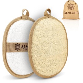 Almooni Limpiador corporal exfoliante de alta calidad, fabricado con esponja de esponja de ducha egipcia natural que te limpia y no solo esparce jabón, 2 unidades (paquete de 1)