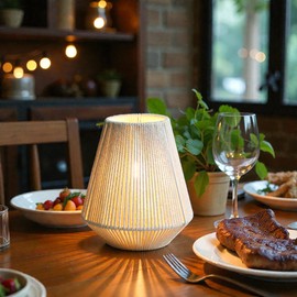 JHY DESIGN Woven Lampshade Table Lamp 8"H Cotton Rope Bedside Lamp Cordless Small Battery Operated Lamp Decorative Bedside Lamp with 6 Hours Timer for Bedroom Living Room Weddings Parties Patio Events