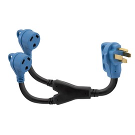 RecPro RV 50 Amp to 30 Amp Splitter | Shore Power Adapter | 50A Male to 2X 30A Female Plug