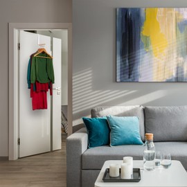 Relaxdays Appendiabiti da Porta Pieghevole, 6 Ganci, da Appendere, per Porte Spesse 2 cm, in Metallo e Legno, Bianco