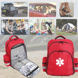 Hwbang Empty Red First Aid Backpacks Emergency Medical Bag Case Trauma Multi-Pocket Traveling Field Trips Camping Essentials Organizer EMS EMT