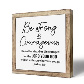 Scripture Sign, Be Strong and Courageous Sign, Wooden Plaques Box Signs, Inspirational Wood Sign, Scripture Decor Art, Christian Home Decor for Living Room, Motivational Desk Decor, Christian Gift