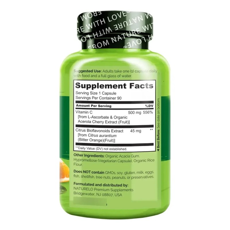 Naturelo Vitamina C Con Acerola Y Bioflavonoides 90 Cápsulas