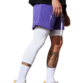 Smatstyle Leggins Uomo Pantaloni Sportivi a Compressione Gamba Singola 3/4 Pantaloni da Basket Base Layer ad Asciugatura Rapida Fitness Corsa (XL, Bianco-rightL)