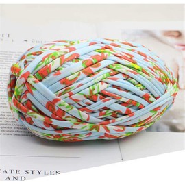 1 Piece Colorful T Shirt Knitting Yarn Fabric Crochet Fabric Craft Knitting Fabric Art (#58 Blue Flower)