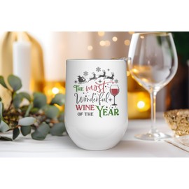 Christmas Wine Glass for Women Holiday Tumbler with Lid Stocking Stuffers for Friends Girlfriends Drink Glasses for Holiday Party (WONERFUL WINE OF THE YEAR)