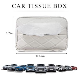 JUSTTOP Car Standard Tissue Holder, 120 Tissues Cover Box Backseat Napkin Holder with Elastic Band, PU Leather Extra Large Rectangle Napkin Box Organizer Back Seat Soft Paper Case (White)