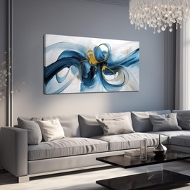 Large Wall Art Blue Abstract Canvas Wall Art Pictures for Living Room Office Wall Decor Decorative Canvas Painting Modern Framed Wall Art Artwork for Wall Print Ready to Hang Size 24x48 Inch