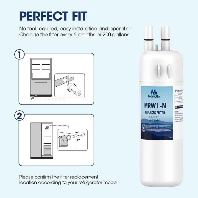 MARRIOTTO EDR1RXD1 Refrigerator Water Filter Compatible with Whirlpool W10295370A, WHR1RXD1,
