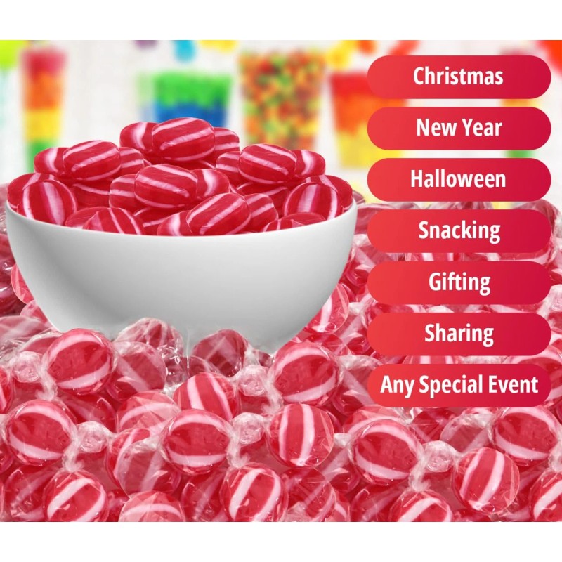 Colombina Cinnamon Striped Flavor Discs, Red & White, Bulk Hard