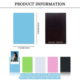 MaehSab 15 Pack 3x2 Magnetic Picture Frame Refrigerator for Mini Instant Film, Magnet Photo Frames for Fridge, Colorful Small Picture Holder for Wallet Size Picture 3.39x2.15inch