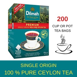 Dilmah Tea Bags | Premium Single Origin, 100% Pure Ceylon Tea, 200 Tea Bags, No Additives, Ethically Grown & Packed in Sri Lanka