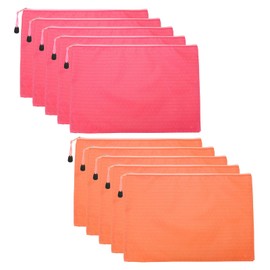 PATIKIL Waterproof Zipper File Bags, 10 Pack A4 Document Holders Pencil Pouch for Office, Orange Pink