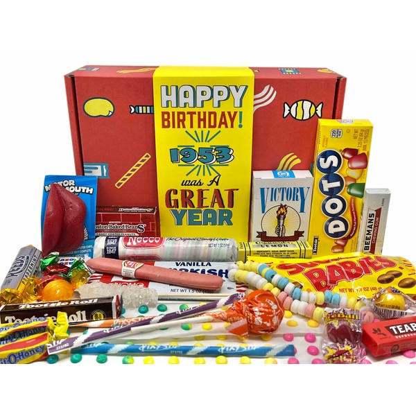 RETRO CANDY YUM 1953 Candy - Vintage Candy Box - Nostalgic Candy from the 50s to Celebrate 71st Birthday - 1950s Candy Pack Containing 30 Different Types of Candy