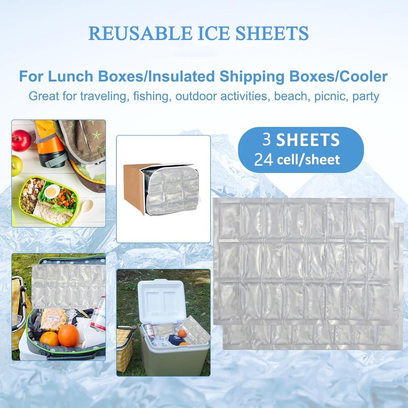 2 Pack Reusable Ice Packs for Lunch Box, Cuttable Blanket