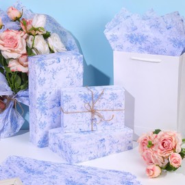 Pineraap 100 Sheets Something Blue Before I Do Bridal Shower Tissue Paper, Blue Floral Tissue Paper Flower Printed Gift Wrap for Wedding Bachelorette Engagement Party Decor, 14 x 20 Inch