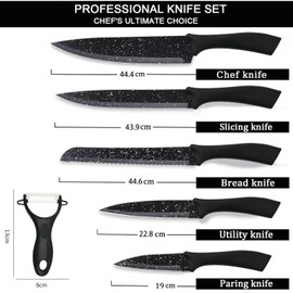 Juego De Cuchillos De Cocina Multifuncional, 6 Piezas Juego de Cuchillos de Chef de Acero Inoxidable, 5 Cuchillos de Carne,1Pelador, para Carne, Pan, Fruta y Cocinar.