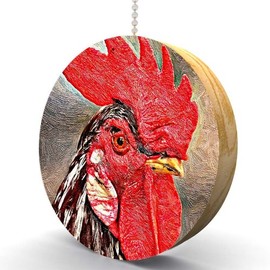Rooster Portrait Hardwood Oak Fan/Light Pull